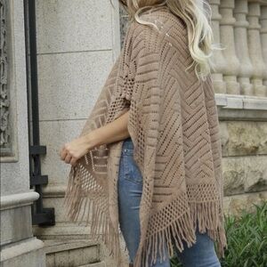 Women's Tan Knit Fringe Sweater
